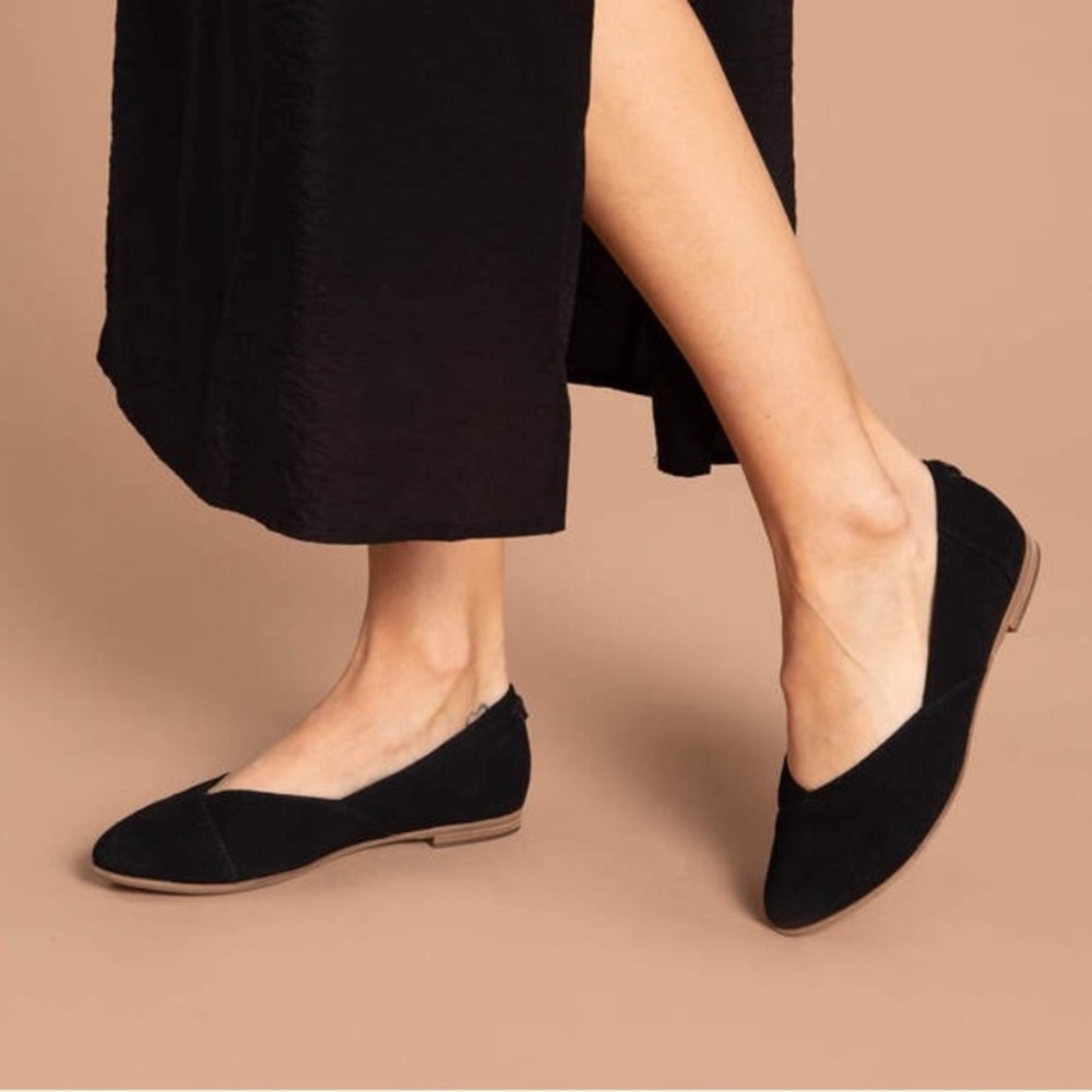 EUC Tom’s Jutti Neat Black Suede Flats Shoes 8